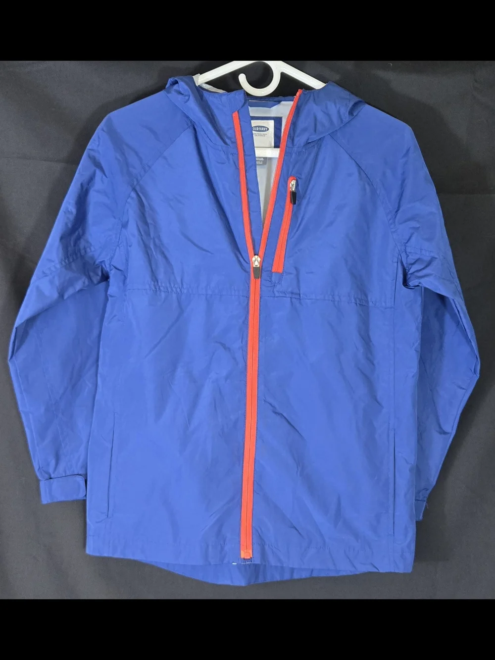 Kids Blue Hooded Windbreaker Jacket with Red Trim Deep Pockets For Frogs #382